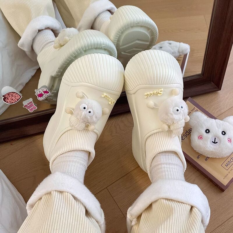 Women's High-Heeled Cotton Slippers for Autumn and Winter Outer Wear Fleece-Lined New Style Non-Slip Fashionable Warm Snow Boots Cartoon Thick Sole