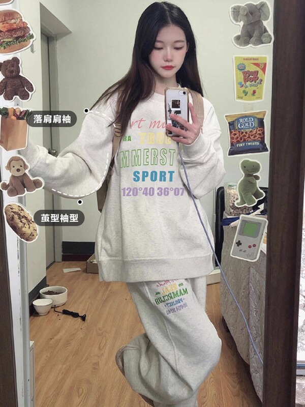 山东即墨卫衣美式正肩女早秋穿搭圆领女款小个子长袖复古薄款上衣|undefined