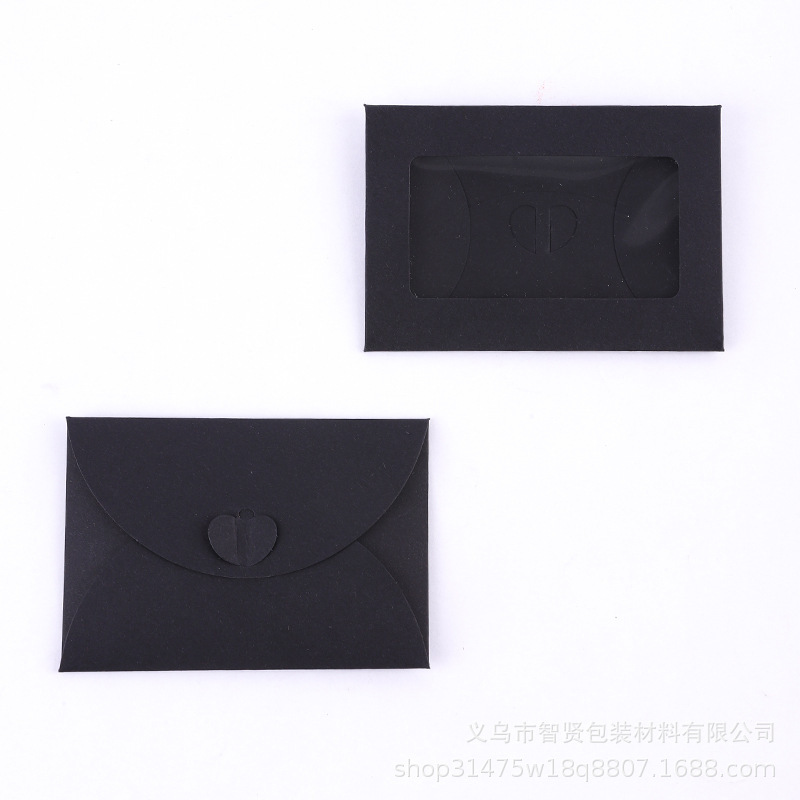 亚马逊复古牛皮纸开窗贴窗PET爱心扣彩色信封会员卡创意小信封|undefined