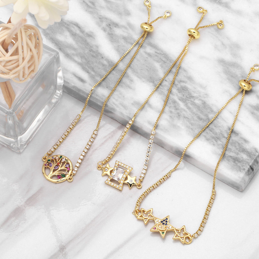 Fashion Color Zircon Star Smiley Tree of Life Letter Love Copper Bracelet