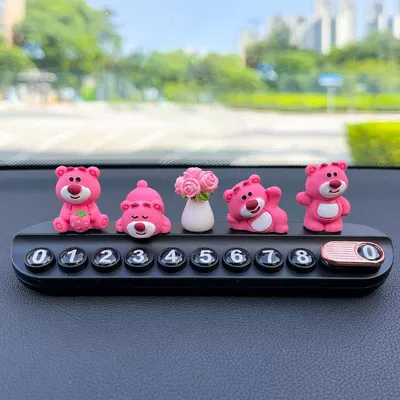 Plate Women's Cute Mobile | Nömrəli dayanma kartı - 4-strawberry-bears-small-roses-black-aromatherapy-license-plate