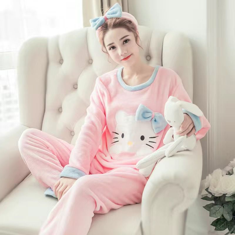 Pijamas de las mujeres Otoño e Invierno coral polar lindo engrosada estilo coreano franela caliente de dibujos animados más tamaño desgaste del hogar traje de invierno