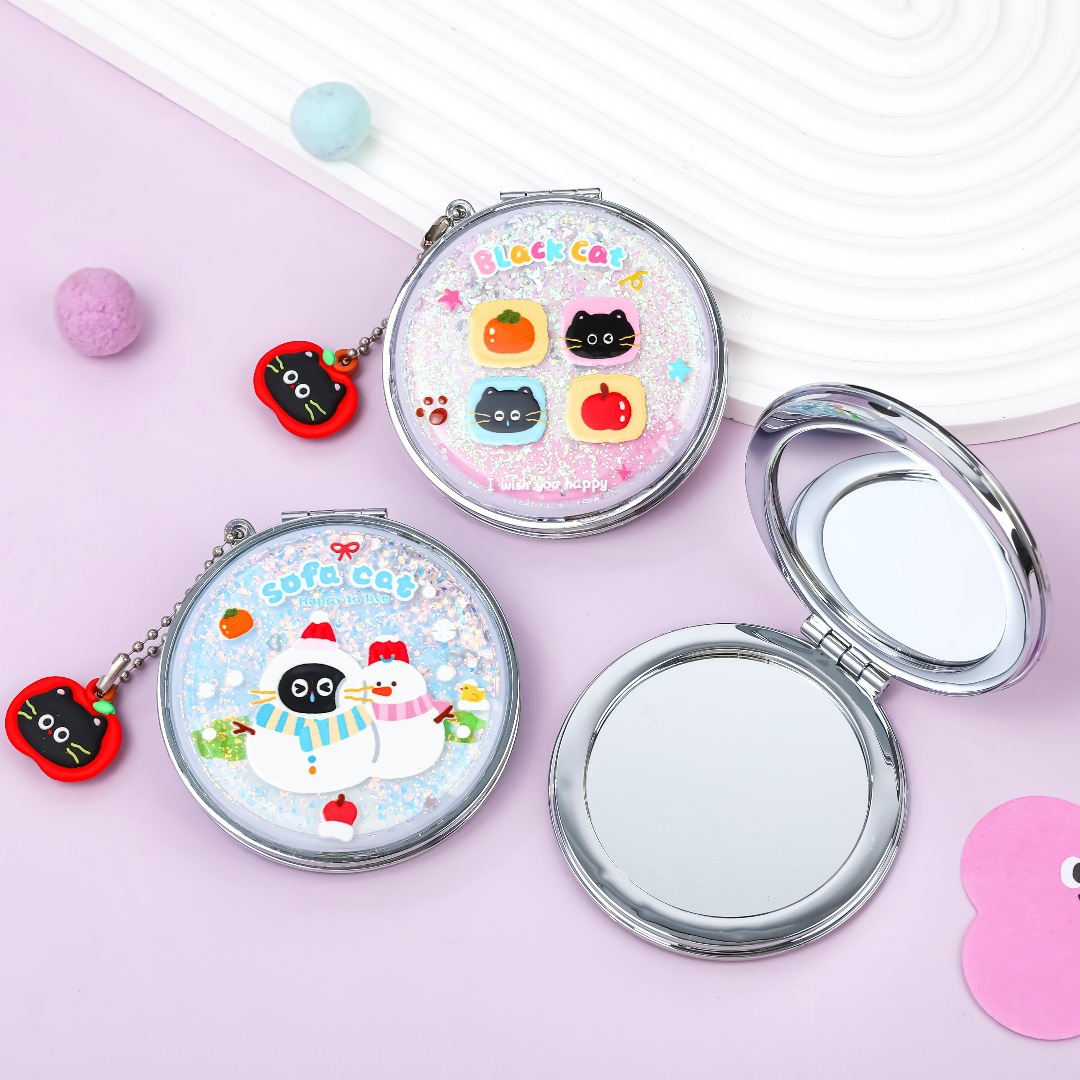 Dedo sonoro capibara plegable espejo de doble cara de dibujos animados colgantes de panda espejo de arena movida espejo de maquillaje portátil pequeño espejo
