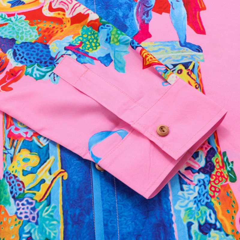 Palace Feast Digital Printed Long sleeved Leisure Vacation Crowd Open Loose Shirt for Men_voghion.com