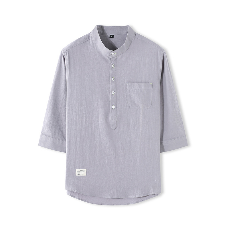 LAZADA跨境 2021夏季七分袖衬衫男装潮牌日系 复古男士短袖衬衣