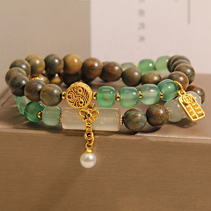 Sándalo verde vieja pulsera de ágata de doble anillo lujo ligero nicho delicado pulsera de pulsera de pulsera de pulsera de pulsera image 2