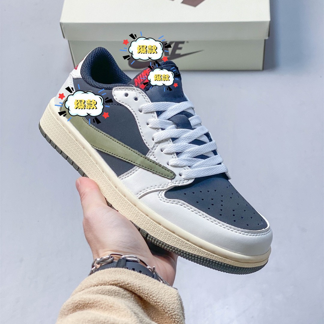 NK AJ1 low-top reverse hook sports sneakers with suede and pebbled leather combination, ghost face, double lightning, basketball shoes