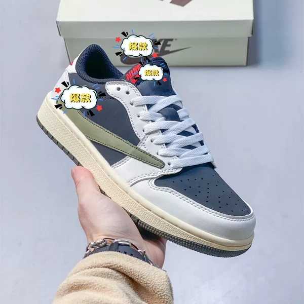 NK AJ1 low-top reverse hook sports sneakers with suede and pebbled leather combination, ghost face, double lightning, basketball shoes