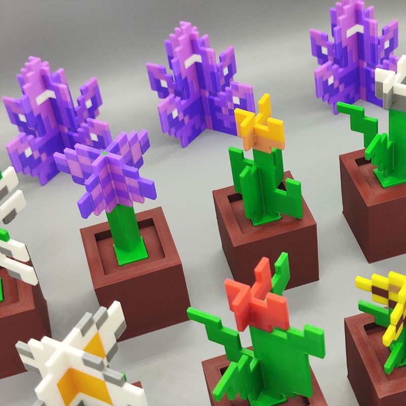 私の世界の植物 3D プリントモデル物理的な家の装飾品青い花美しい耳草モデルモザイク装飾品|undefined
