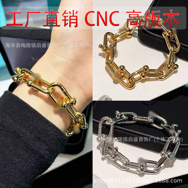 High-Quality T-Brand Fashion Horseshoe Bracelet for Men and Women, Cnc Precision Craftsmanship, V-Gold, High-End Luxury, Personalized U-Shaped Bamboo Joint Hand Accessory