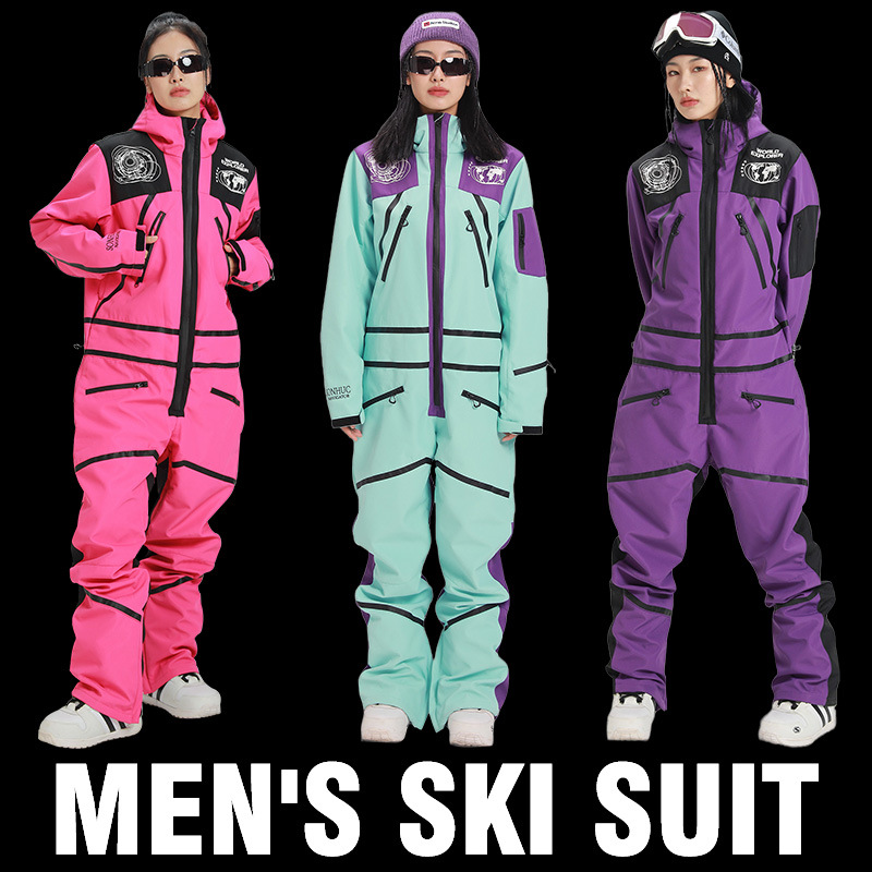 Professional one-piece snowboard suit men's and women's snowboard suit thickened couple double board one-piece_voghion.com