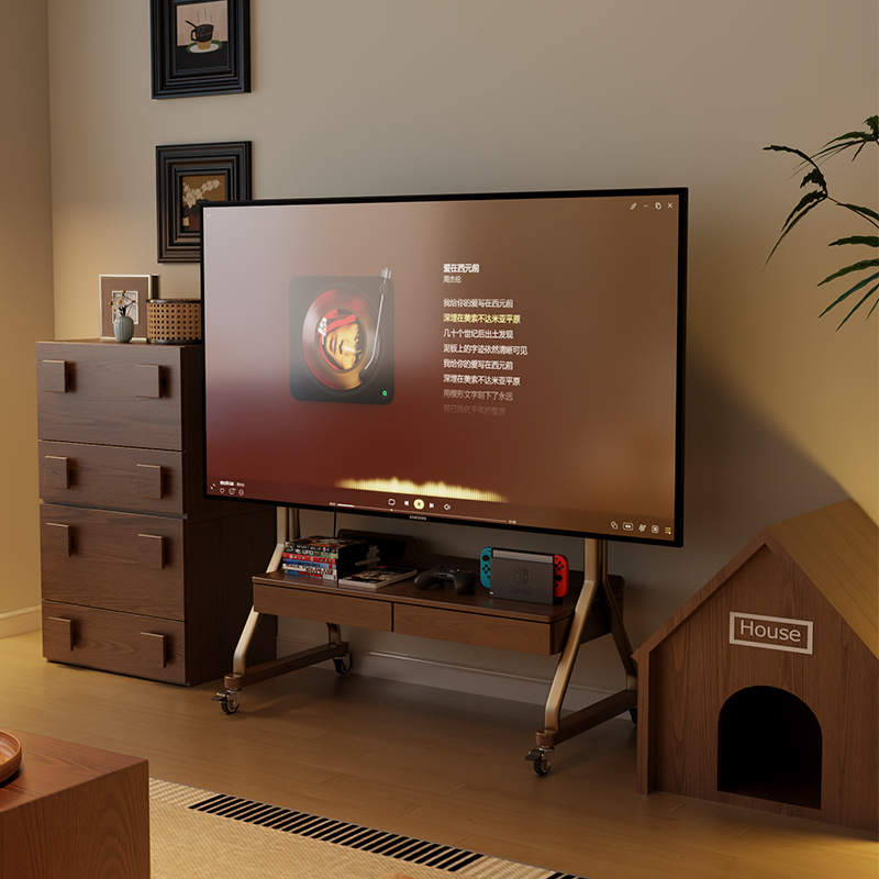 Modern Simple Solid Wood Movable Tv Cabinet Living Room Home Small Apartment Floor-Standing Storage Tv Stand Nordic