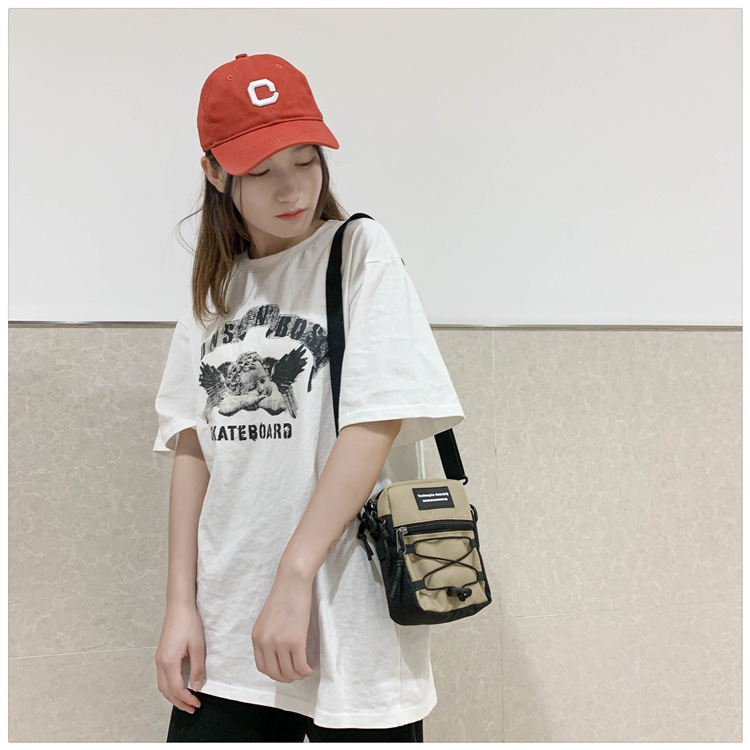 67g Weight Zipper Closure Type Single Shoulder Strap Strap Type Crossbody Bag Bags Type Nylon Material Letter Pattern Streetwear Style Square Shape Khaki, Light Grey, White, Black Color Small Size Small Nylon Letter Streetwear Square Zipper Crossbody Bag 16