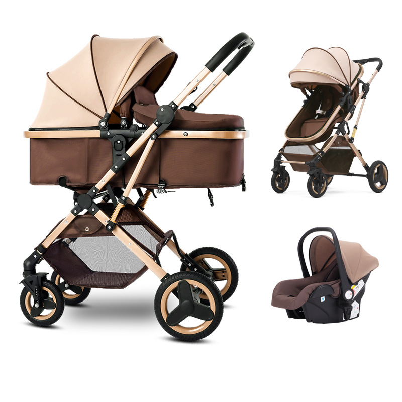 Cochecito para bebé con vista alta, se puede sentar y acostar, plegable, bidireccional, silla de auto para recién nacido.