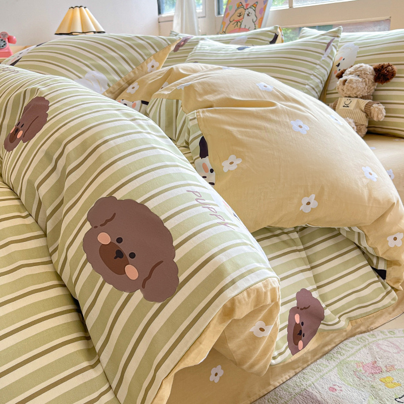 Cama de algodón cuatro piezas de sábanas de algodón cubierta dormitorio único pequeño fresco tres piezas de Nantong ropa de cama al por mayor