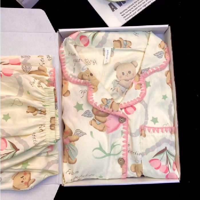 Chatter en vivo explosión con cojín de pecho primavera y otoño dulce nubes algodón de manga larga pijama de niñas estudiantes set de ropa de hogar