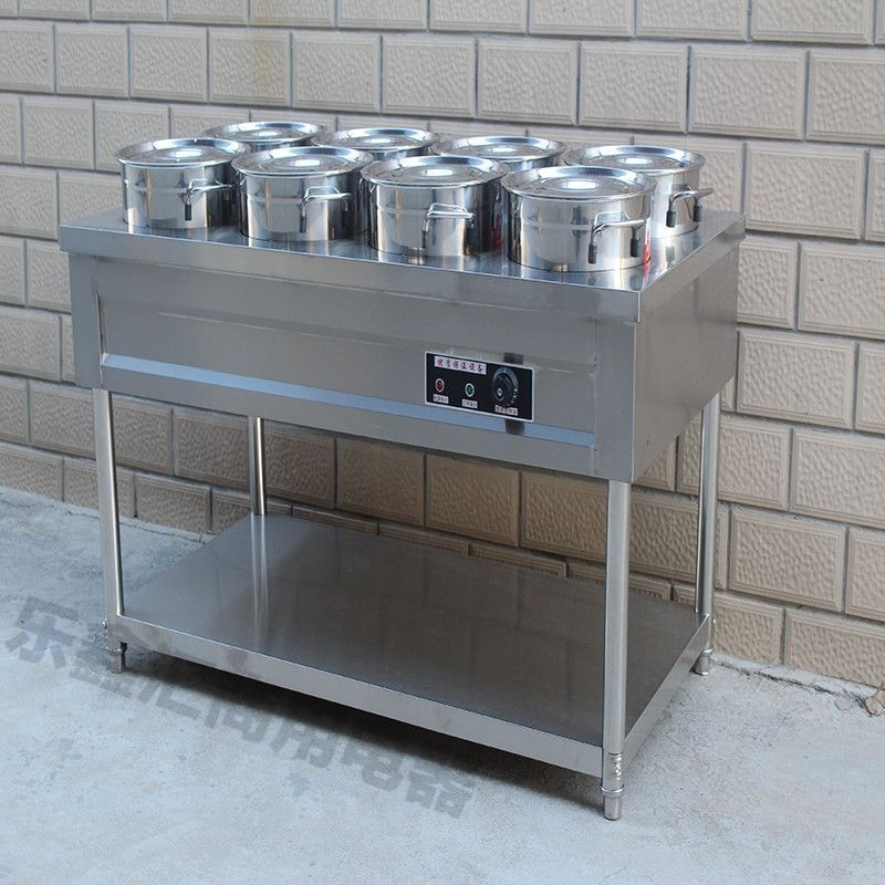 acero inoxidable aislamiento térmico carro de gachas de calentamiento eléctrico móvil comercial calentador de sopa caliente mesa de gachas de aislamiento térmico