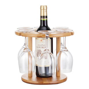 Bamboo desktop decoration wine cup holder household wooden simple wine and wine glass storage rack wine rack