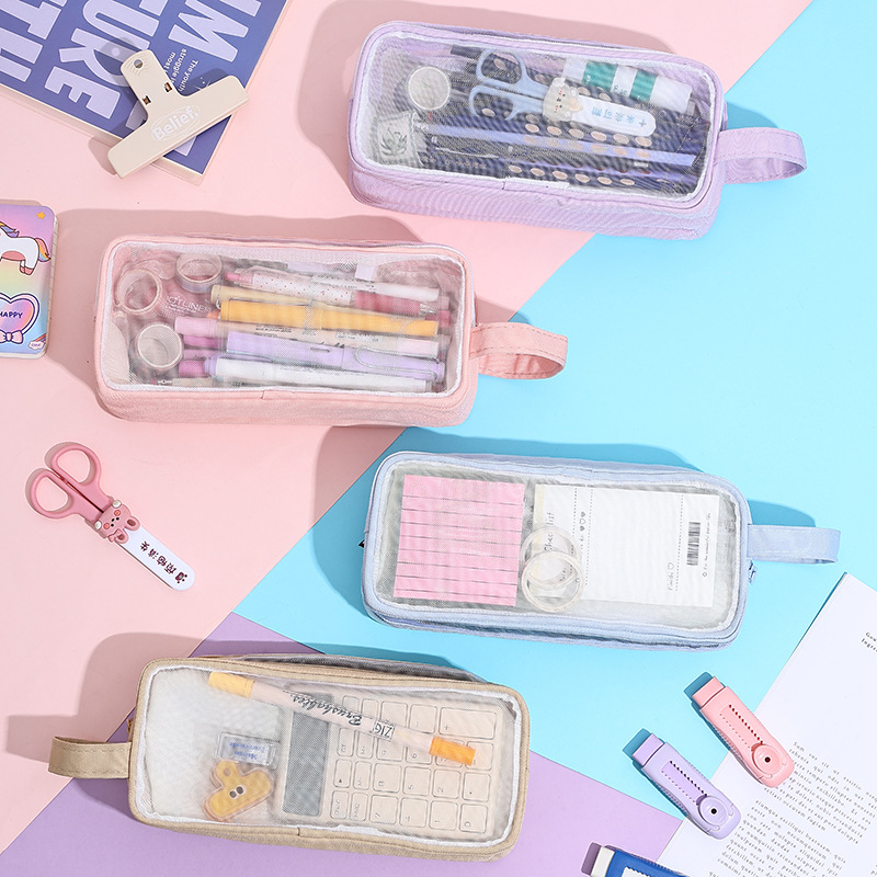 Bolsa de lápices de malla, bolsa de papelería para estudiantes de gran capacidad, caja de lápices de estilo ins simple, caja de lápices transparente para exámenes de alto valor