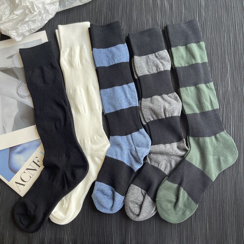 Double-needle colorful splicing lantern socks Japanese style pile socks long autumn and winter socks sets retro literary socks for women