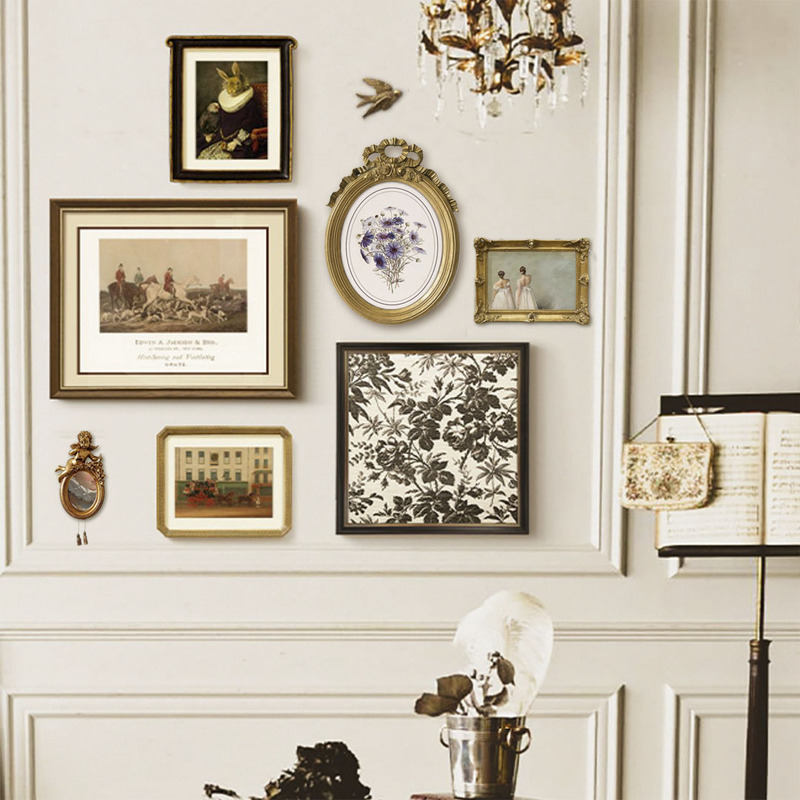 French-Style Living Room Combination Wall Art, Sofa Background Wall, Bedroom Decorative Painting, Vintage Light Luxury American Floral Oil Painting