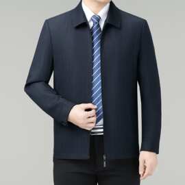 中老年夹克外套男2026春秋爸爸装商务休闲翻领高档男士羊毛茄克衫