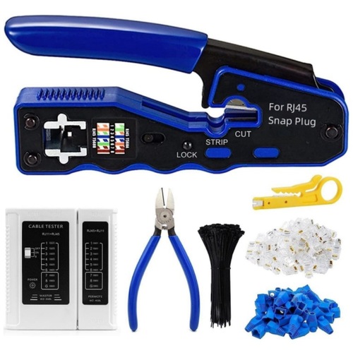 Household Kit: Network Crimping Pliers, RJ45 Connector Tester, and Perforated Plug Maker—Manual Plier Tool Set in a Convenient Box