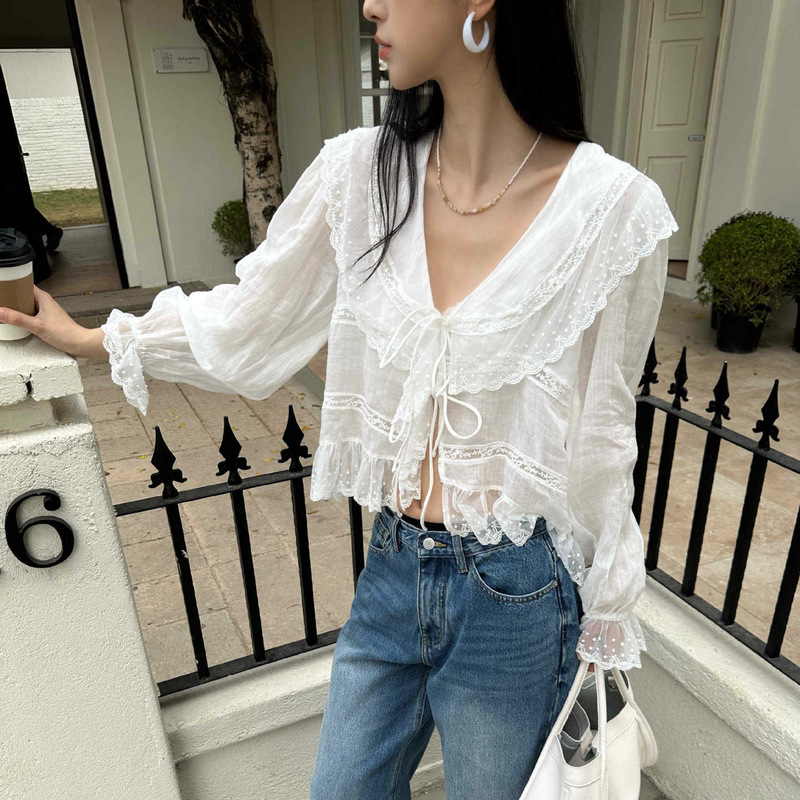 Dtwo Spring/Summer New Original Design Thirteen Lines Women's Clothing Wholesale French Style Versatile Lace Shirt 6121396