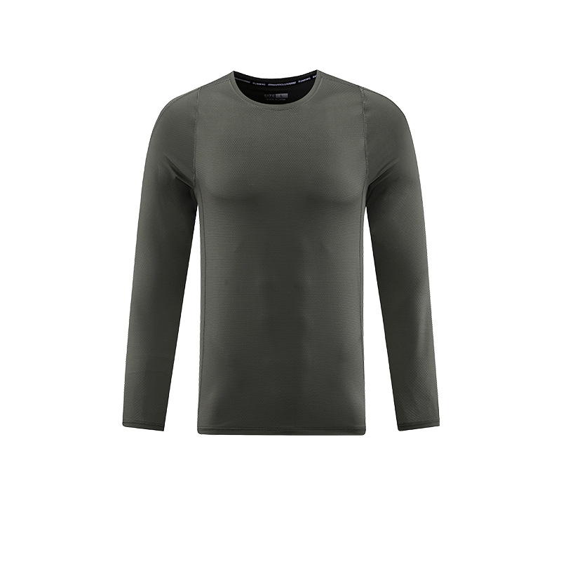 Camiseta Deportiva Elástica de Cuello Redondo, Estilo Europeo y Americano, Delgada, de Secado Rápido, de Manga Larga para Hombre, para Correr, Fitness, Baloncesto y Entrenamiento