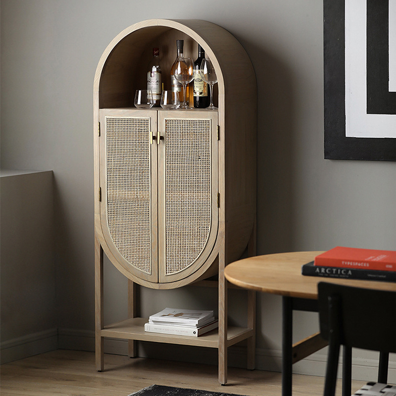 Rattan və Şam Ağacından Oval Qonaq Otağı Şkafı