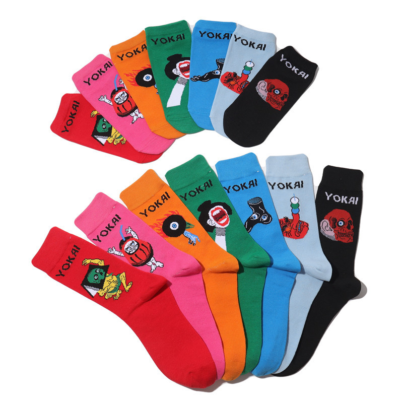 Male Japanese Monster Animation Socks Female Cotton Monster Story Sock Cartoon Personality Trend Boat Socks-5Prs 26 Img_5806