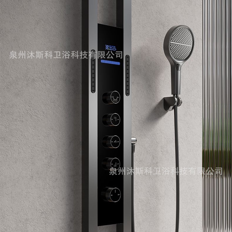 Seleccione estrictamente el conjunto de ducha de cobre completo baño doméstico de masaje de alta calidad cascada hueco de ducha de presurización digital