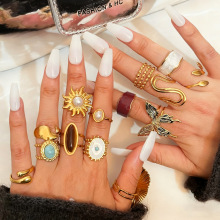 欧美热销夸张几何戒指集合跨境轻奢小众不锈钢指戒食指戒饰品配饰