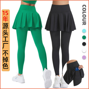 Silk Picture Pleated Yoga Culottes Women's Autumn and Winter Anti-Exposure Sports Skirt High Waist Hip Lifting Fitness Tennis Skirt
