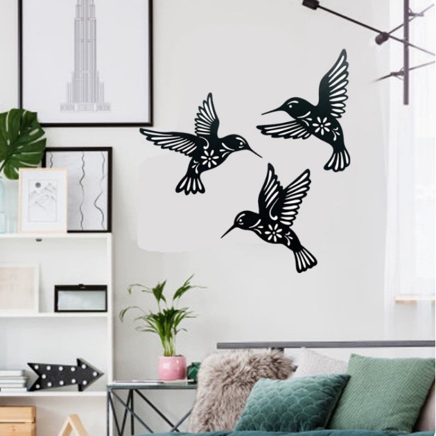 Transfronterizo para tres colibríes silueta artesanías de hierro forjado decoración colgante de pared artesanías de metal creativas para el hogar