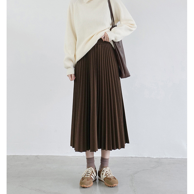 Maternity High-Waisted Woolen Accordion Pleated Skirt Autumn and Winter A-Line Skirt for Pregnant Women Slimming Look Mid-Length Large Hem Umbrella