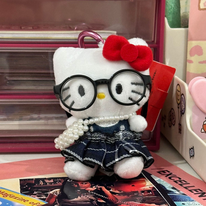 黑色草帽kitty帽宝宝挂件爱心扣公仔玩偶可爱赫本风挂饰钥匙扣|undefined