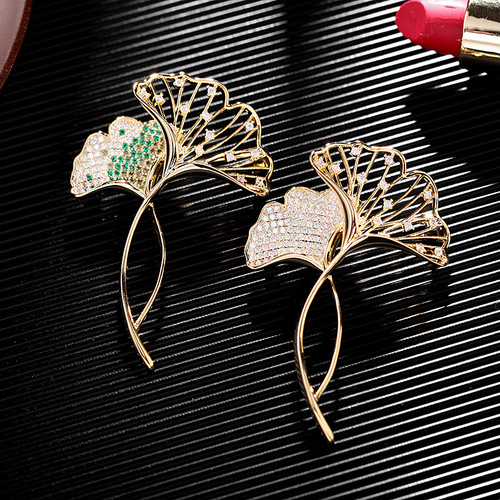  designer suit pin dress coat accessories creative corsage zircon ginkgo leaf brooch for women