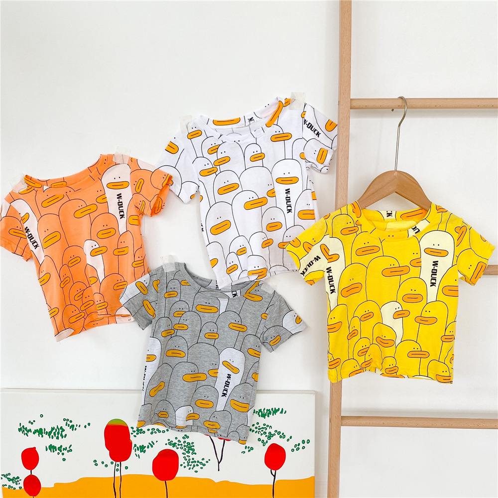 韩国童装批发2021夏款儿童鸭子t恤多色