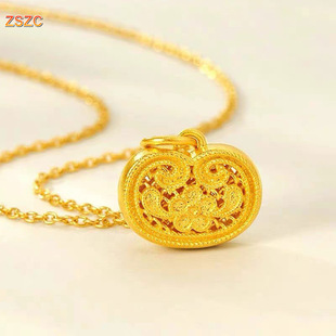 Shuibei Zhou Shangfu Gold 999 Foot Gold Rich Flower Pendant 3D Hard Gold Ruyi Peace Lock Gift for Girlfriend