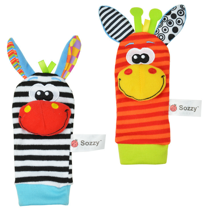 Sozzy lindo forma calcetines sonajero animal bebé sonajero calcetines de felpa 0-12month bebé calcetines juguetes