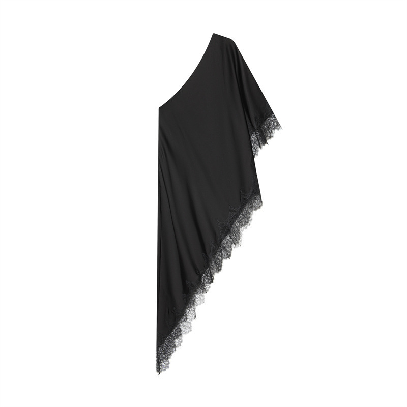 Foreign Trade Wholesale European and American Style 2025 Autumn New Lace Trim Asymmetric Top 9648100