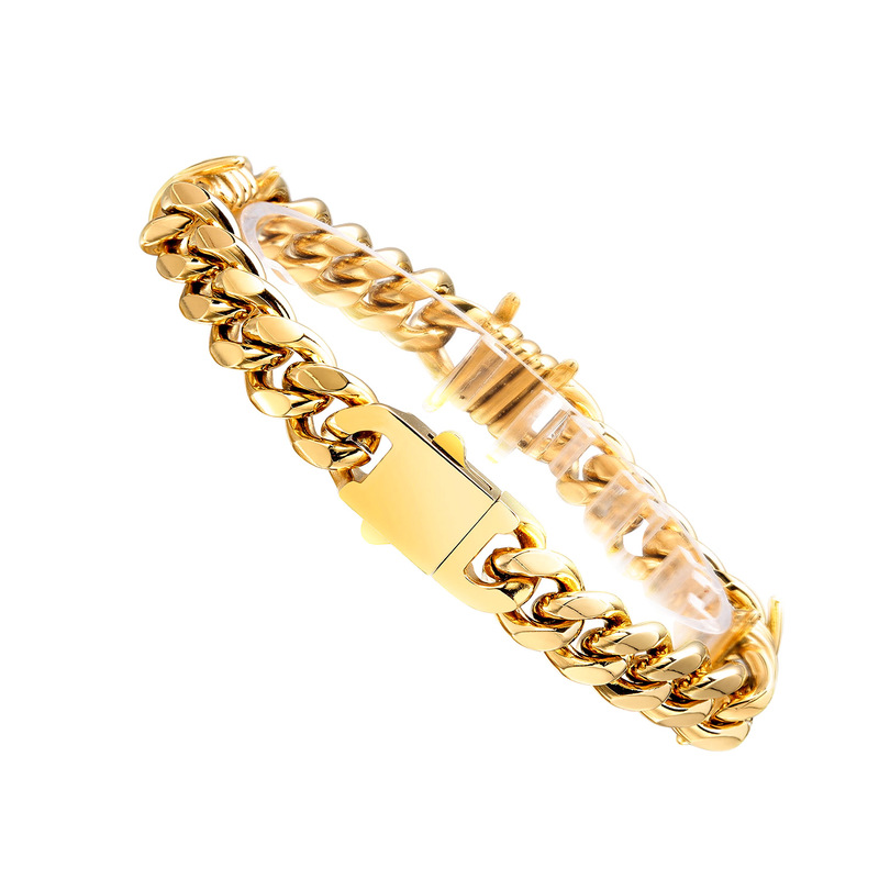 New Men's bracelet stainless steel titanium steel Cuban chain personality curved needle jewelry gold steel color optional 10mm wide New Men's bracelet stainless steel titanium steel Cuban chain personality curved needle jewelry gold steel color optional 10mm wide