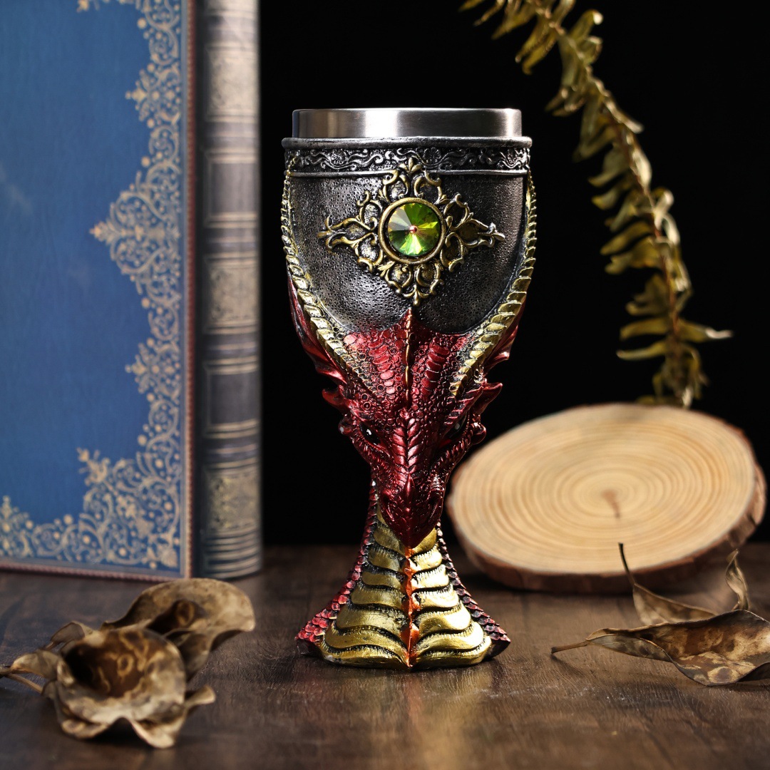 Gran dragón occidental, taza de hielo y fuego, taza de vino de acero inoxidable 3D, taza de vino de grifo tridimensional