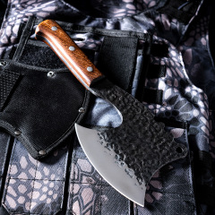 不鏽鋼錘紋鍛打多功能戶外露營手工刀剁牛骨豬大骨肉當砍骨斧頭刀