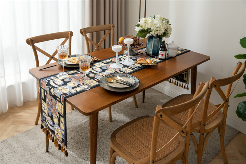 American Retro Jacquard Table Runner With Tassels Ethnic Style_voghion.com