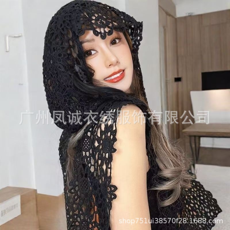 度假氛围感~民族风镂空针织帽女夏季新款披肩帽复古小众显脸小|undefined