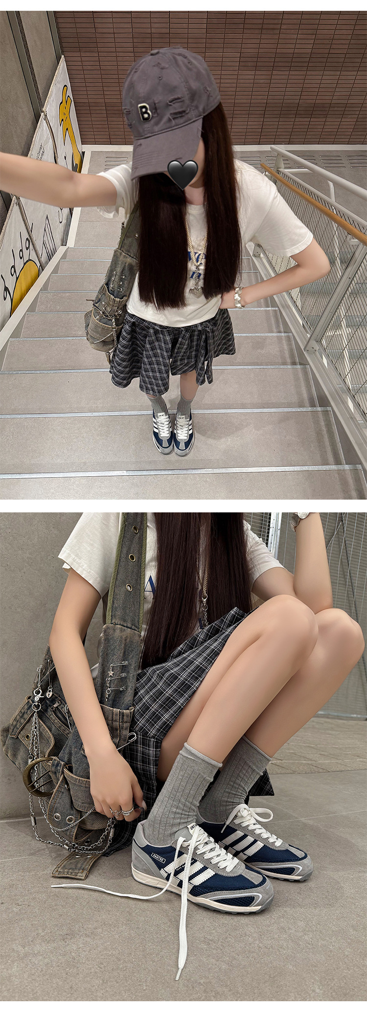 Giày sneaker nữ đế dày phong cách retro cổ điển, tăng chiều cao nhẹ, thoáng khí — xanh lam, màu đỏ chi tiết 9
