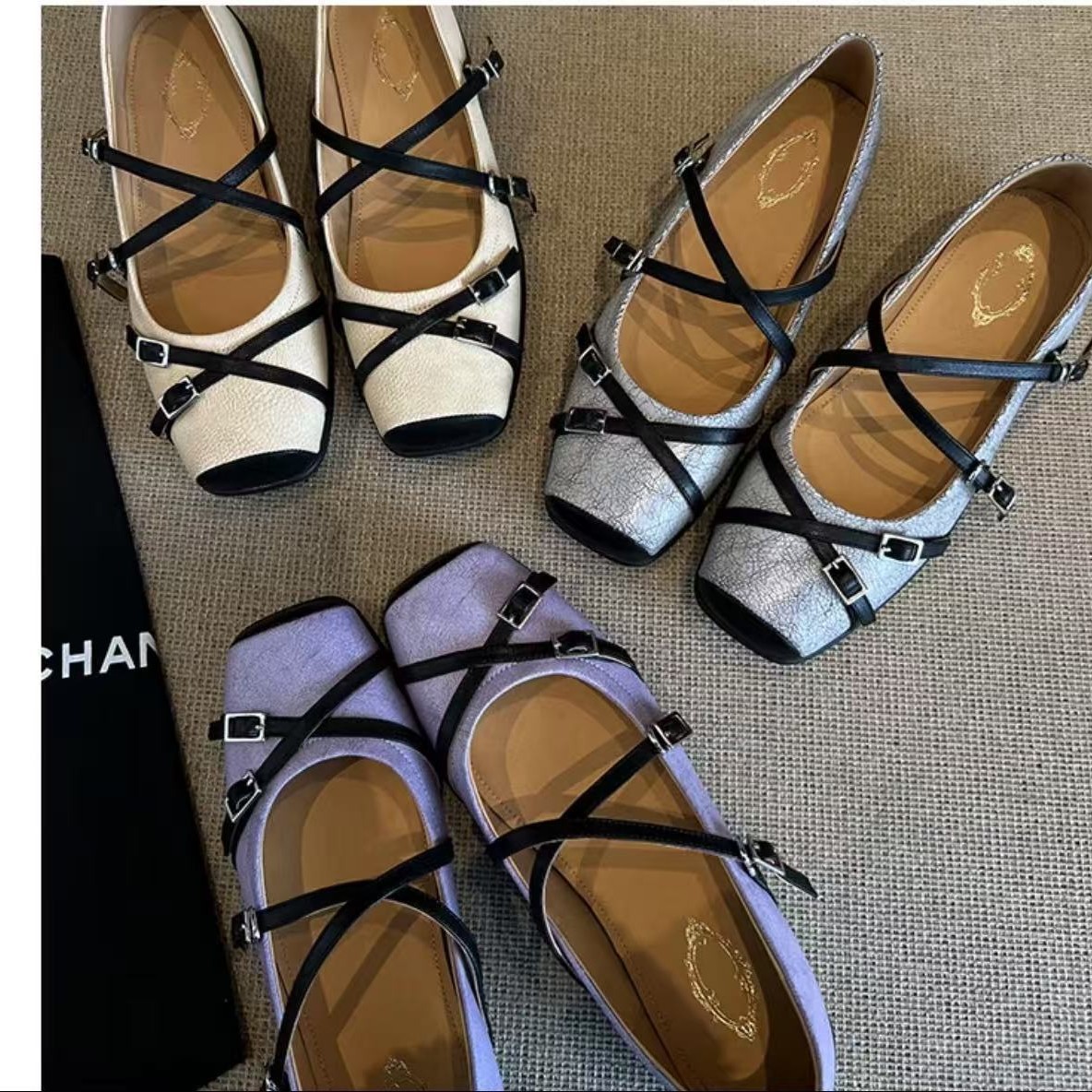 Sheepskin Version ~ Cross-Strap Square-Toe Ballet Flats for Women, Retro Style Shallow Mary Jane Shoes, Flat Shoes