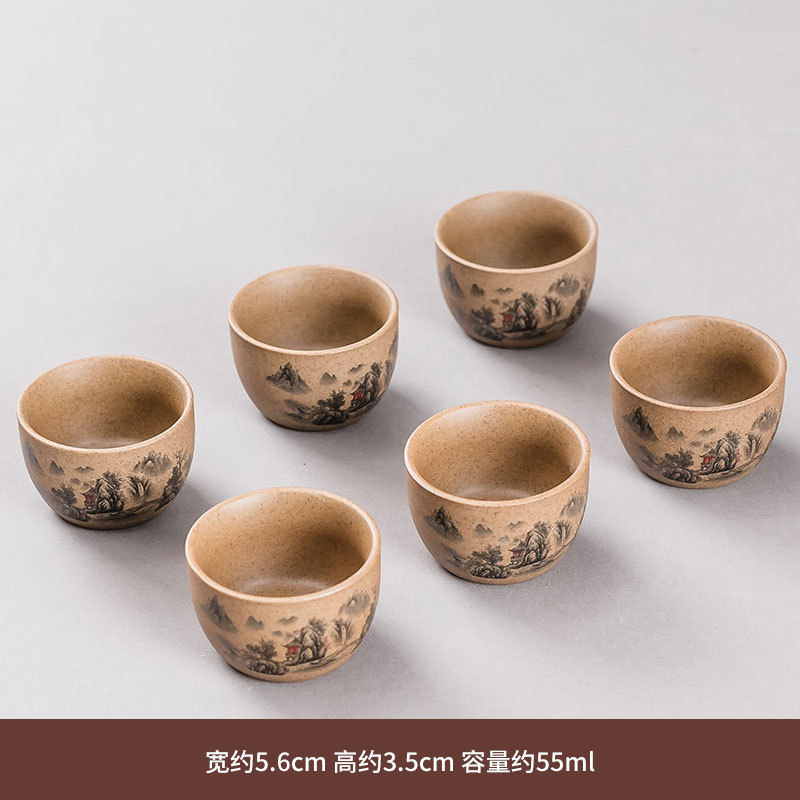 거친 도자기 풍경 자동 차 세트-차 컵 6